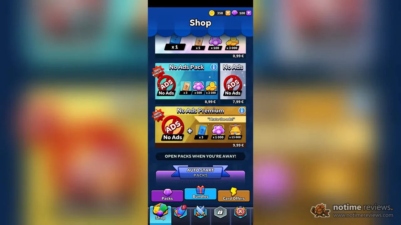 Color Clash: the in-game shop showing three separate No Ads purchases listed side by side