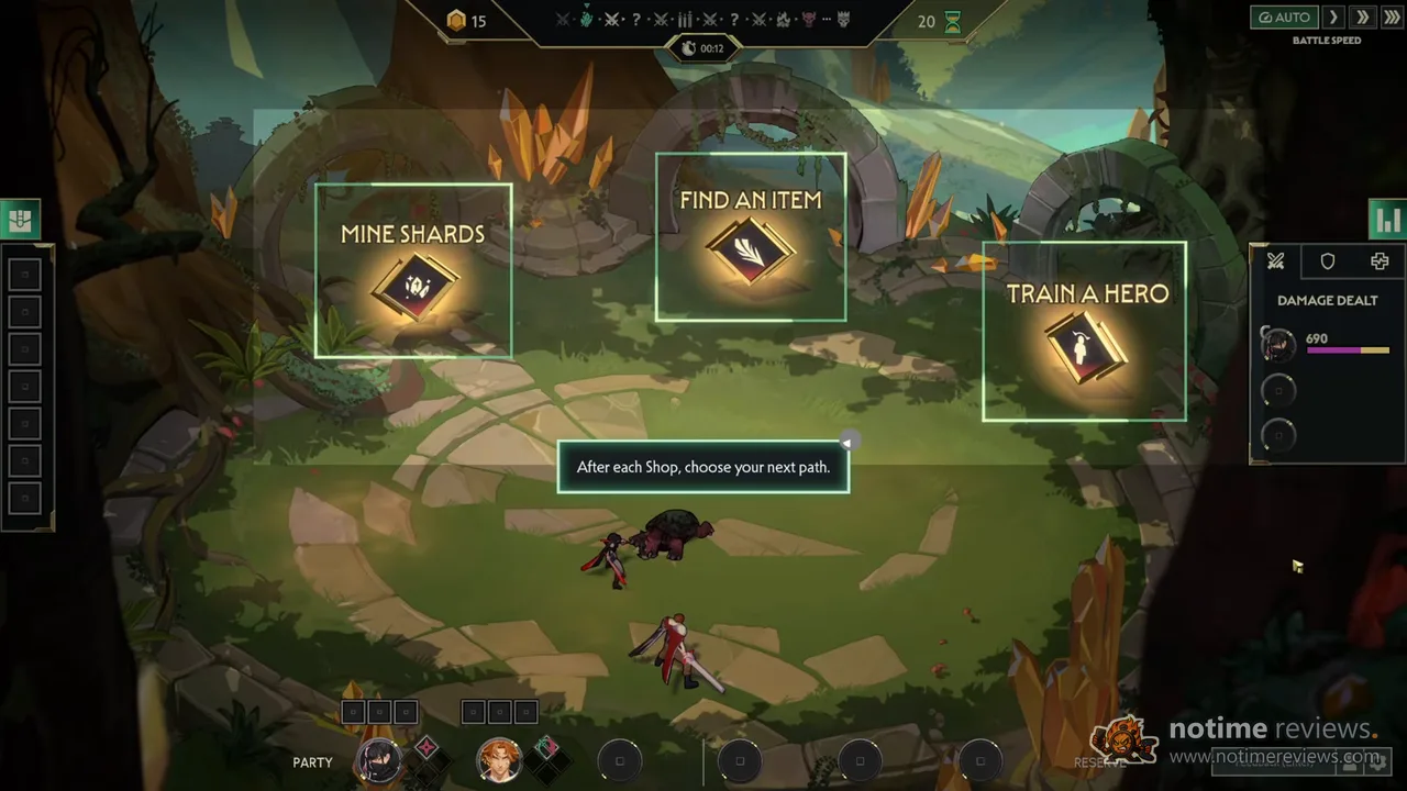 Guildrun: choosing the next path after a shop, between mine shards, find an item and train a hero