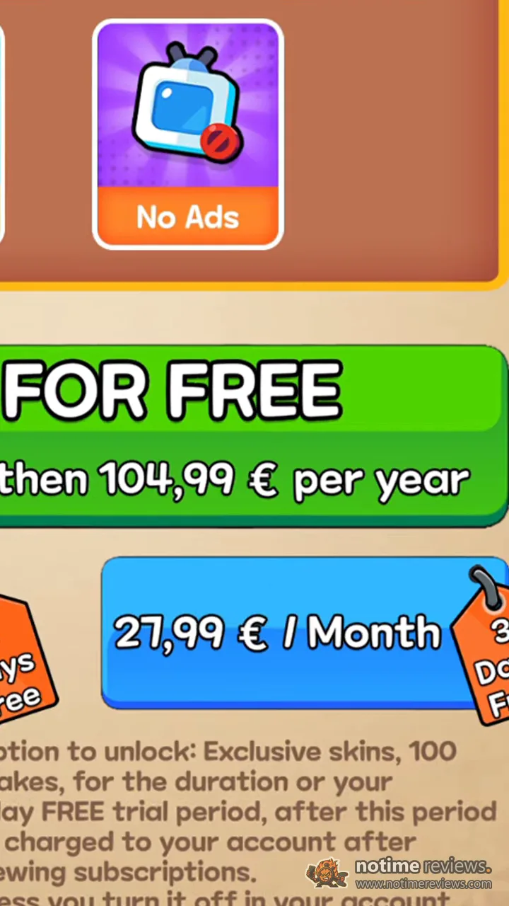 Legend of Gladiator: premium subscription screen listing 104,99 euro per year and 27,99 euro per month