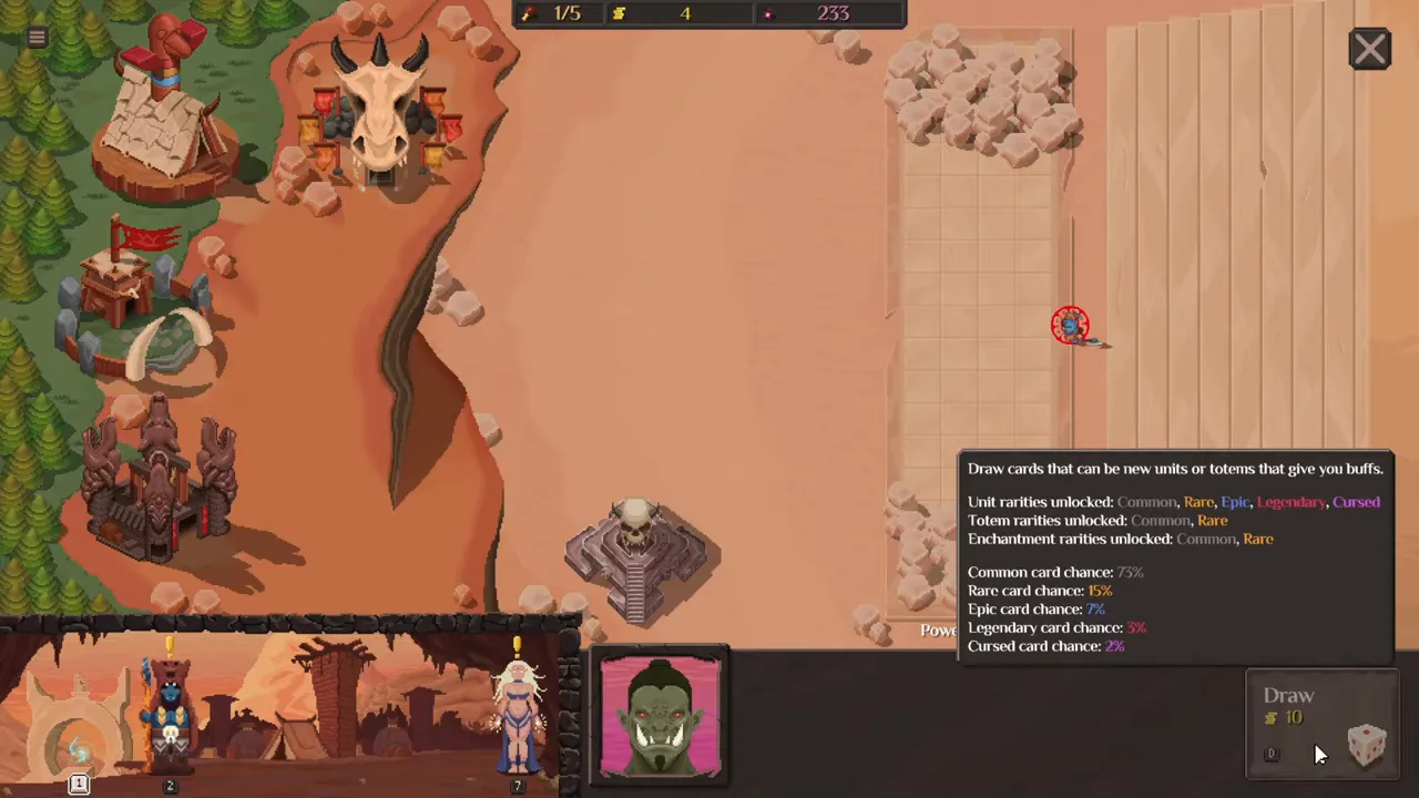 Orc Incremental: drawing unit and totem cards at the orc base